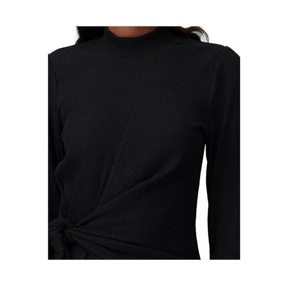 Kinly Tie Knot Dress Ribbed Jersey 3/4 Sleeve Sheath Midi Black Size Small - Picture 4 of 12